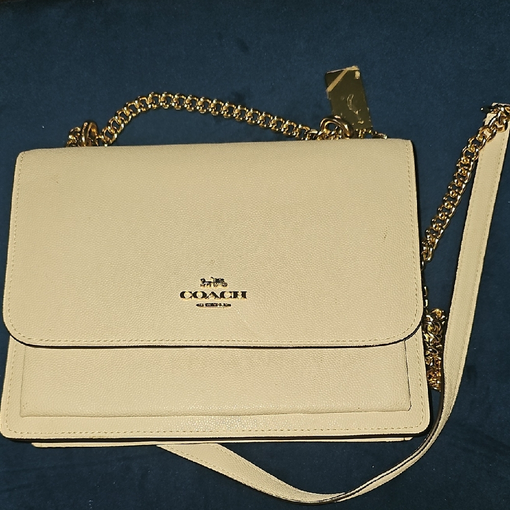 Coach Beige Crossbody Bag with Gold Chain